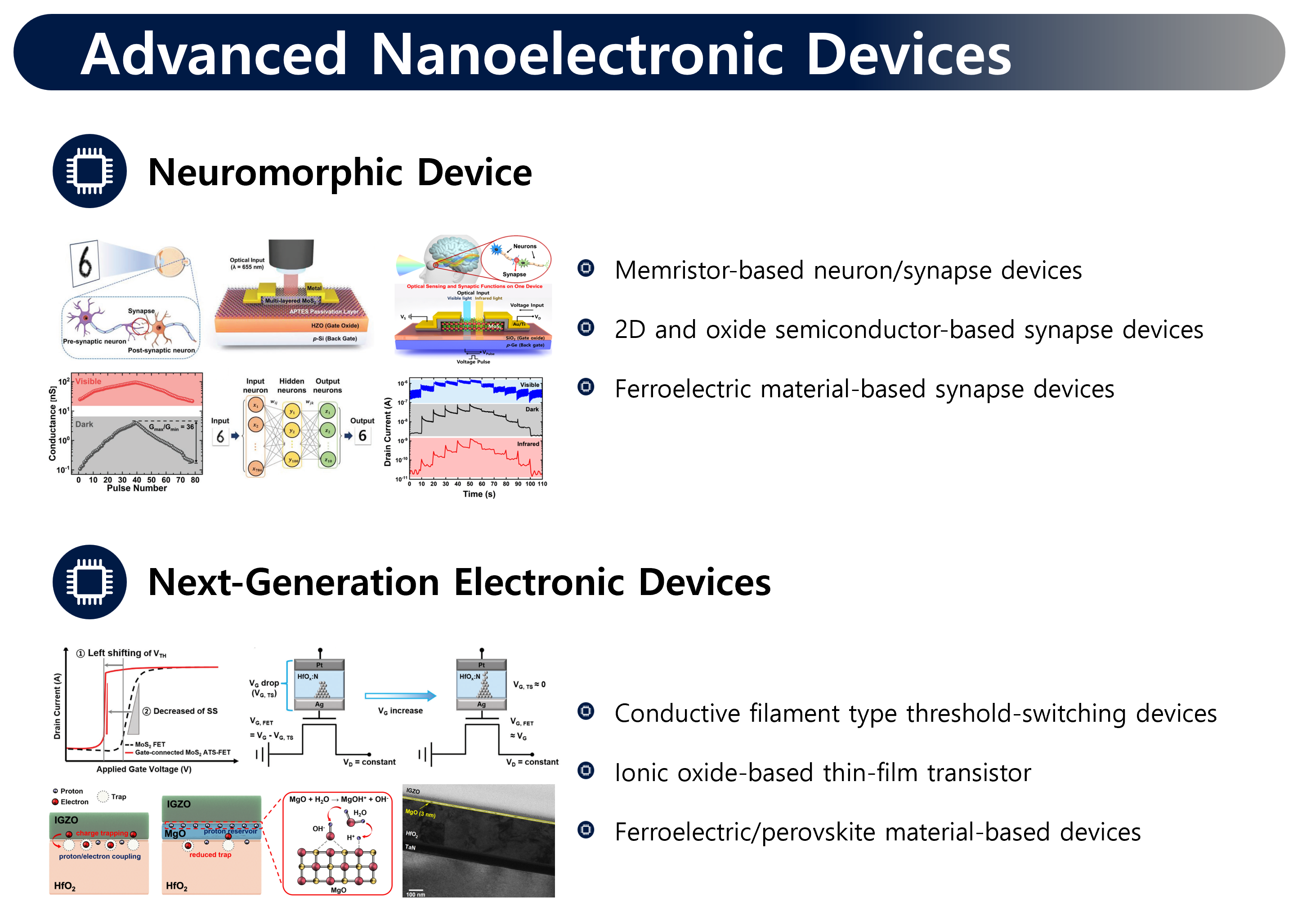 Advanced Nanoelectronic Devices 연구 분야를 시각적으로 나타내는 다이어그램
